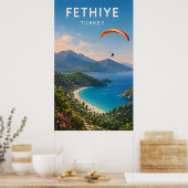 トルコ フェティエ ブルー ラグーンと山の景色 ポスター (キッチン)