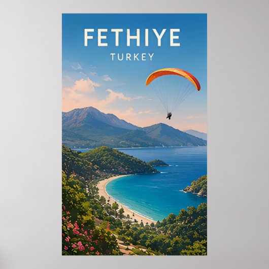 トルコ フェティエ ブルー ラグーンと山の景色 ポスター (正面)