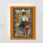 トルコ、羽および農家のヴィンテージの感謝祭 シーズンポストカード (正面/裏面)