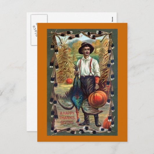 トルコ、羽および農家のヴィンテージの感謝祭 シーズンポストカード (正面/裏面)