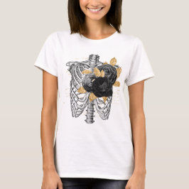 トルソヴィンテージ黒バラとフェイク金ゴールド葉 Tシャツ