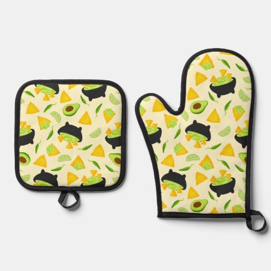 トルティーヤチップスとグアカモールパターン 鍋つかみ&鍋敷きセット (正面)
