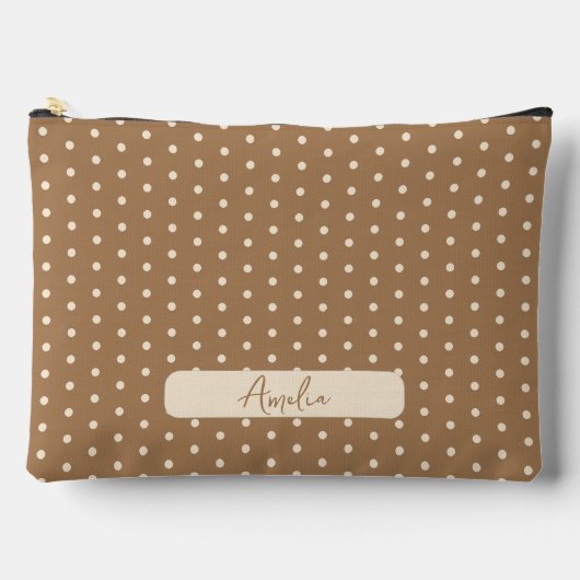 トルティーヤブラウンとベージュ水玉模様 アクセサリーポーチ (正面)
