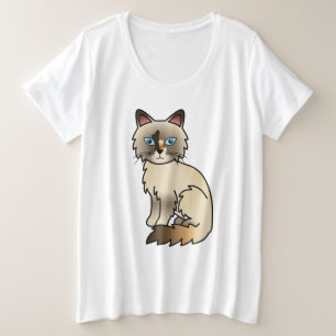 トルトゥガシェル ビルマン / ラグドール かわいい カートゥーン ネコ プラスサイズTシャツ