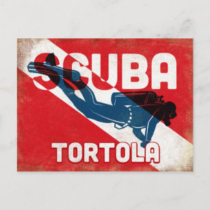 トルトラスキューバダイバーブルーレトロ ポストカード