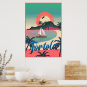 トルトラレトロコースタルアート鮮やかアイランドサンセット ポスター (キッチン)