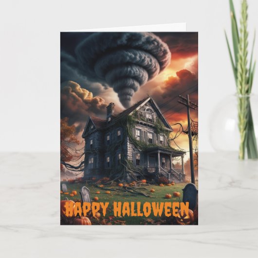 トルネドハロウィーンをテーマにした古い家 カード (正面)