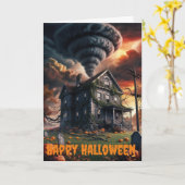 トルネドハロウィーンをテーマにした古い家 カード (黄色い花)