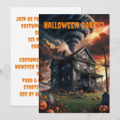 トルネドハロウィーンをテーマにした古い家 招待状 (正面/裏面)