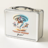 トルネドラウンドアップ女性のカーボーイ- Rodeo,西部, メタルランチボックス (裏面)