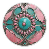 トルマリンとターコイズの装飾芸術シルバーアクセ セラミックノブ (正面)
