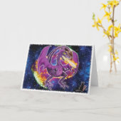 トルマリン宇宙ドラゴングリーティングカード カード (黄色い花)