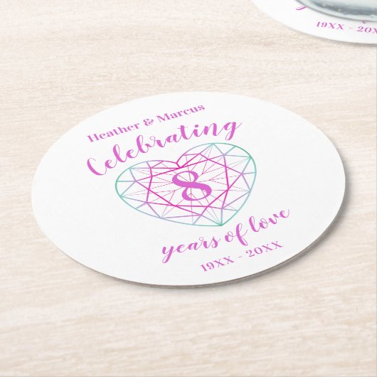 トルマリン8年の愛の記念日コースター ラウンドペーパーコースター (アングル)
