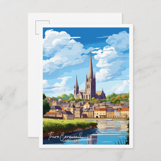 トルロコーンウォールイングランドヴィンテージ旅行イラストレーション ポストカード (正面/裏面)