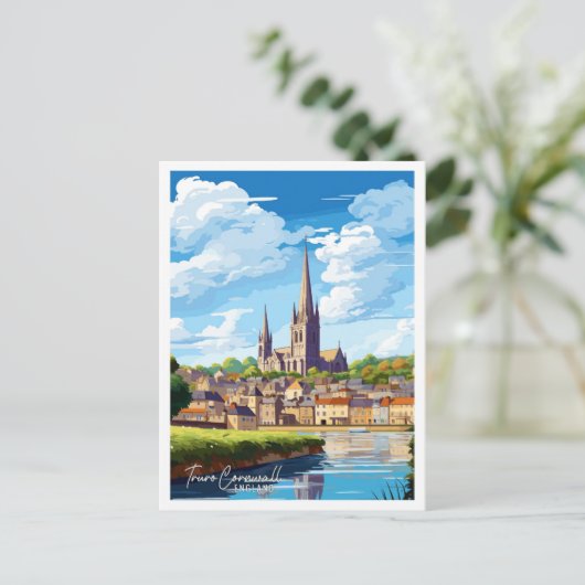 トルロコーンウォールイングランドヴィンテージ旅行イラストレーション ポストカード (スタンド正面)