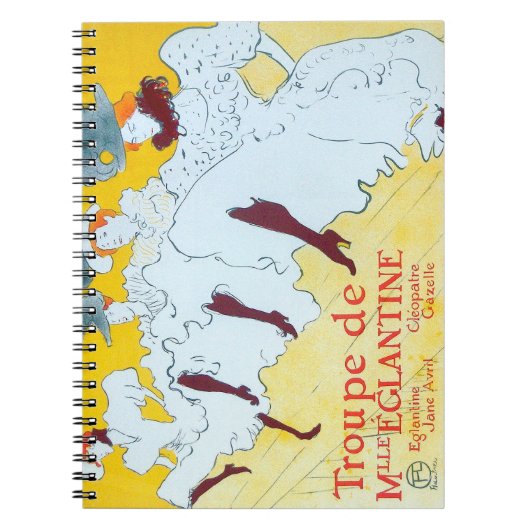 トルーズラウトレック踊りガールズイエローポスターアート ノートブック (正面)