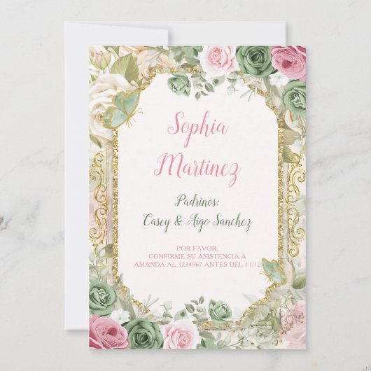 トレアノスセージピンク花メキシカンガール誕生日 招待状 (裏面)