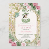 トレアノスセージピンク花メキシカンガール誕生日 招待状 (正面/裏面)