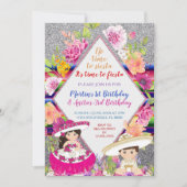 トレアノスネイビー招待状ピンク&金ゴールドメキシコ誕生日 招待状 (正面)