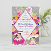 トレアノスネイビー招待状ピンク&金ゴールドメキシコ誕生日 招待状 (スタンド正面)