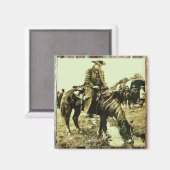 トレイルに乗る古い西カウボーイ マグネット (正面/裏面)