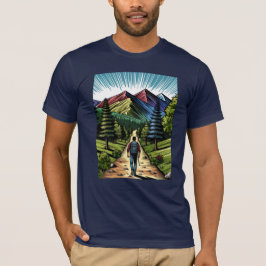 トレイルをハイキングする男性 Tシャツ