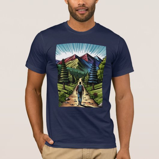 トレイルをハイキングする男性 Tシャツ (正面)