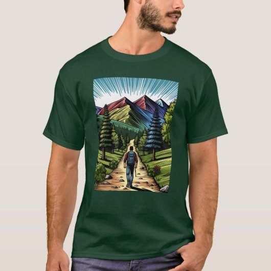 トレイルをハイキングする男性 Tシャツ (正面)