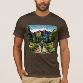 トレイルをハイキングする男性 Tシャツ