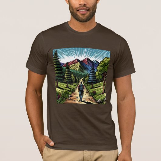 トレイルをハイキングする男性 Tシャツ (正面)