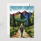 トレイルをハイキングする男 ポストカード (正面/裏面)
