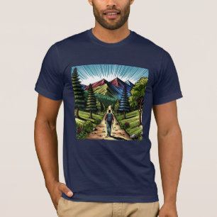 トレイルをハイキングする男 Tシャツ