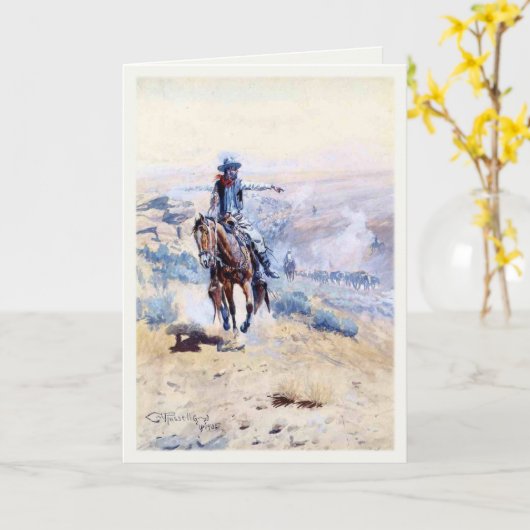 トレイルを指し示すカウボーイとのグリーティングカード カード (黄色い花)