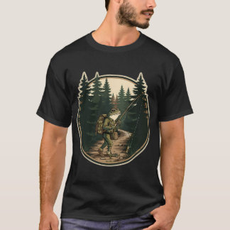 トレイルウォーカー カエル漁師 レトロアウトドアバッジ Tシャツ