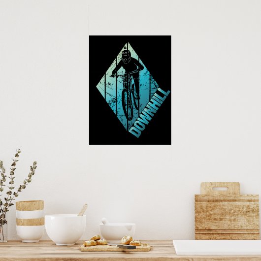 トレイルサイクリングダウンヒルマウンテンバイクもしくは自転車に乗る人 ポスター (キッチン)