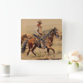 「トレイルドライブ」 2 Western Art by Edward Borein スクエア壁時計 (ホーム)