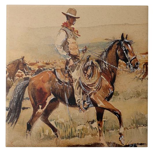 「トレイルドライブ」 2 Western Art by Edward Borein タイル (正面)