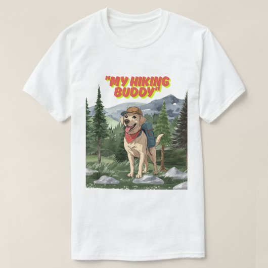 トレイルバディ ラブラドールのハイキングアドベンチャー Tシャツ (デザイン正面)