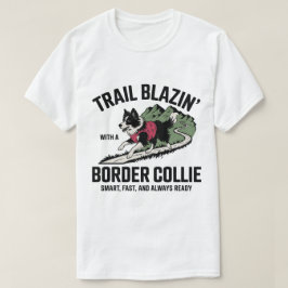トレイルブレイジング・ボーダーコリー冒険デザイン Tシャツ