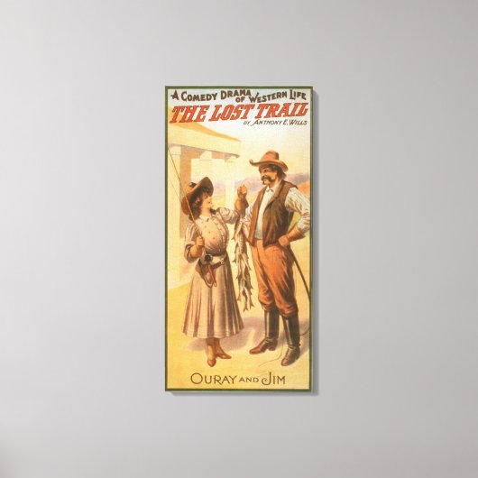 トレイル失ったコメディ – 女性魚釣りウェスタン キャンバスプリント (正面)