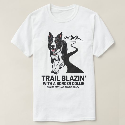 トレイル・ブレーザー ボーダー・コリー冒険デザイン Tシャツ (デザイン正面)