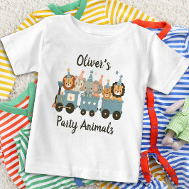 トレインに乗ったかわいいパーティーアニマル パーソナライズドデザイン ベビーTシャツ