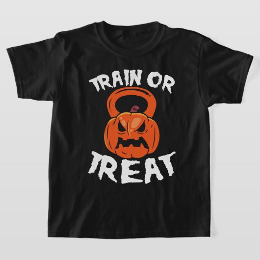 トレインまたはトリートハロウィーンケトルベルトレーニングウェイト Tシャツ (レイダウン)