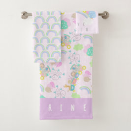 トレインアニマルズピンクベビーブランケット バスタオルセット