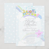 トレインアニマルパステルブルーベビーシャワー シーズンカード (正面/裏面)