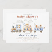 トレインアニマルベビーシャワー招待状 |列車 招待状 (正面/裏面)