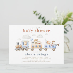 トレインアニマルベビーシャワー招待状  列車 招待状