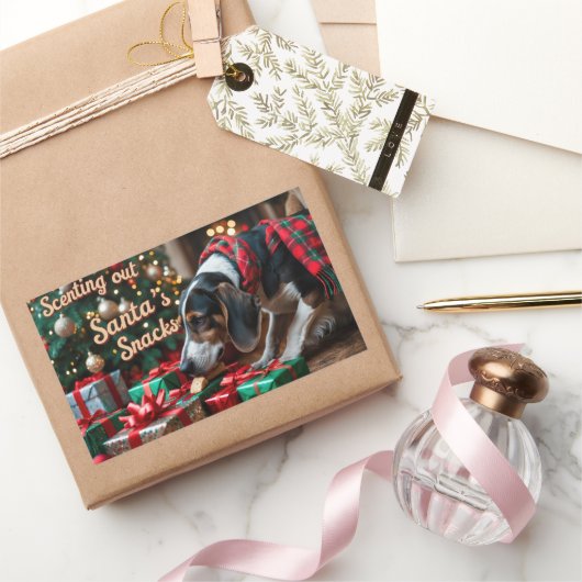 トレインウォーカーコンハウンドフェスティバルホリデークリスマス 長方形シール (ギフト)