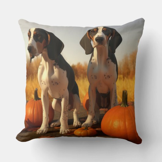 トレインウォーカーパプピー秋のカボチャを探す クッション (正面)