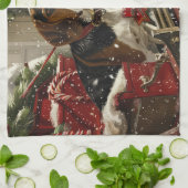 トレインウォーカー犬のクリスマスフェスティバル キッチンタオル (折り畳み)